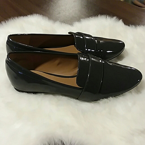 Nine West Shoes - Nine West Dark Gray Faux Leather Shiny Flats